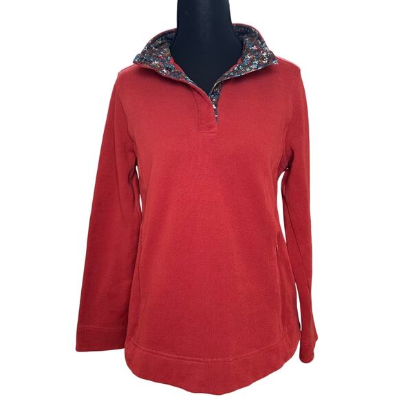 Orvis Signature Softest red floral lined quarter zip sweater SIZE S - Picture 1 of 7